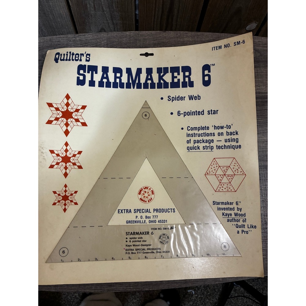 Kaye Wood Starmaker 6 Quilting Ruler Template Spider Web 6 Pointed Star SM-6